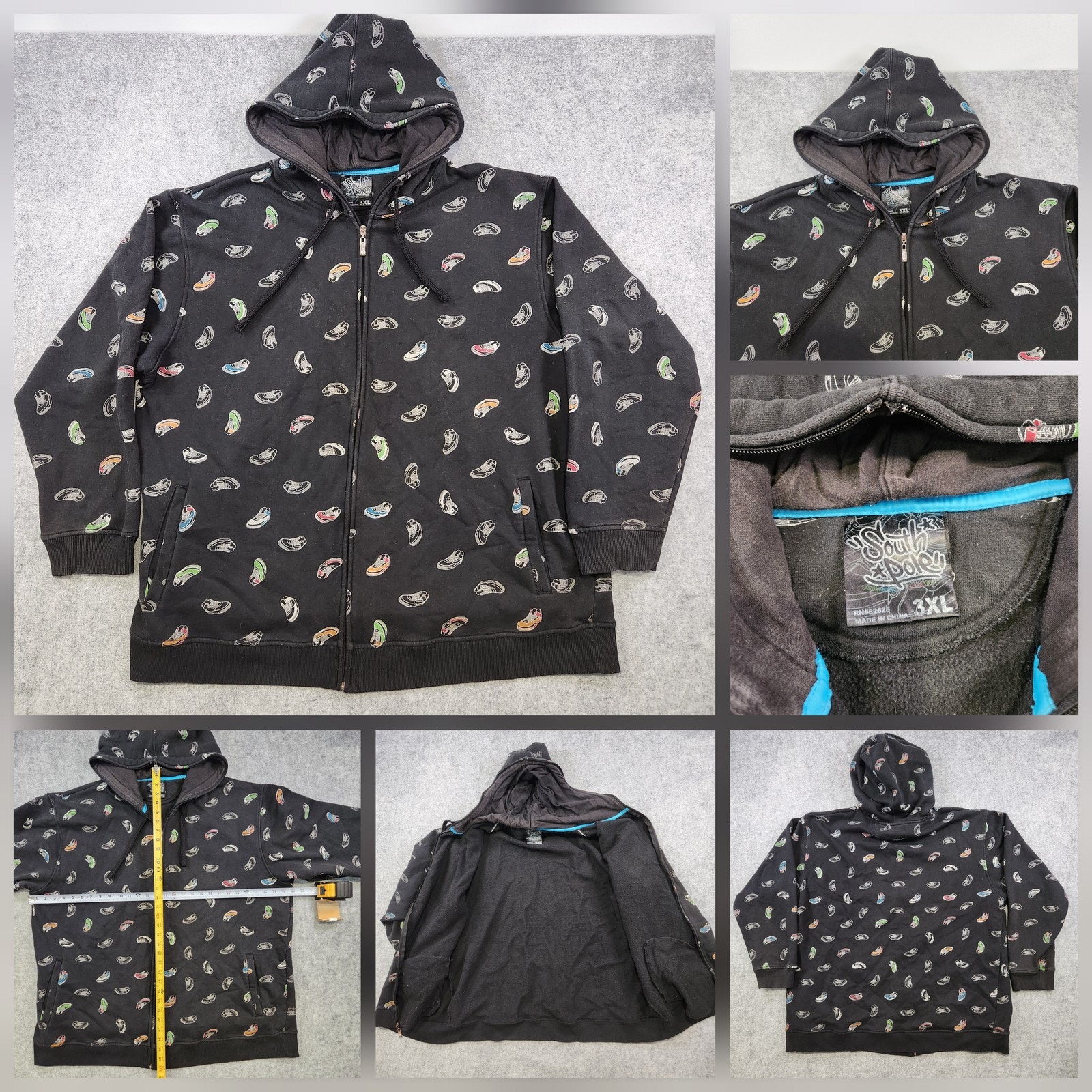 Vtg Southpole Hoodie Mens 3xl Black Zip Up Sneaker Print Sweatshirt Streetwear